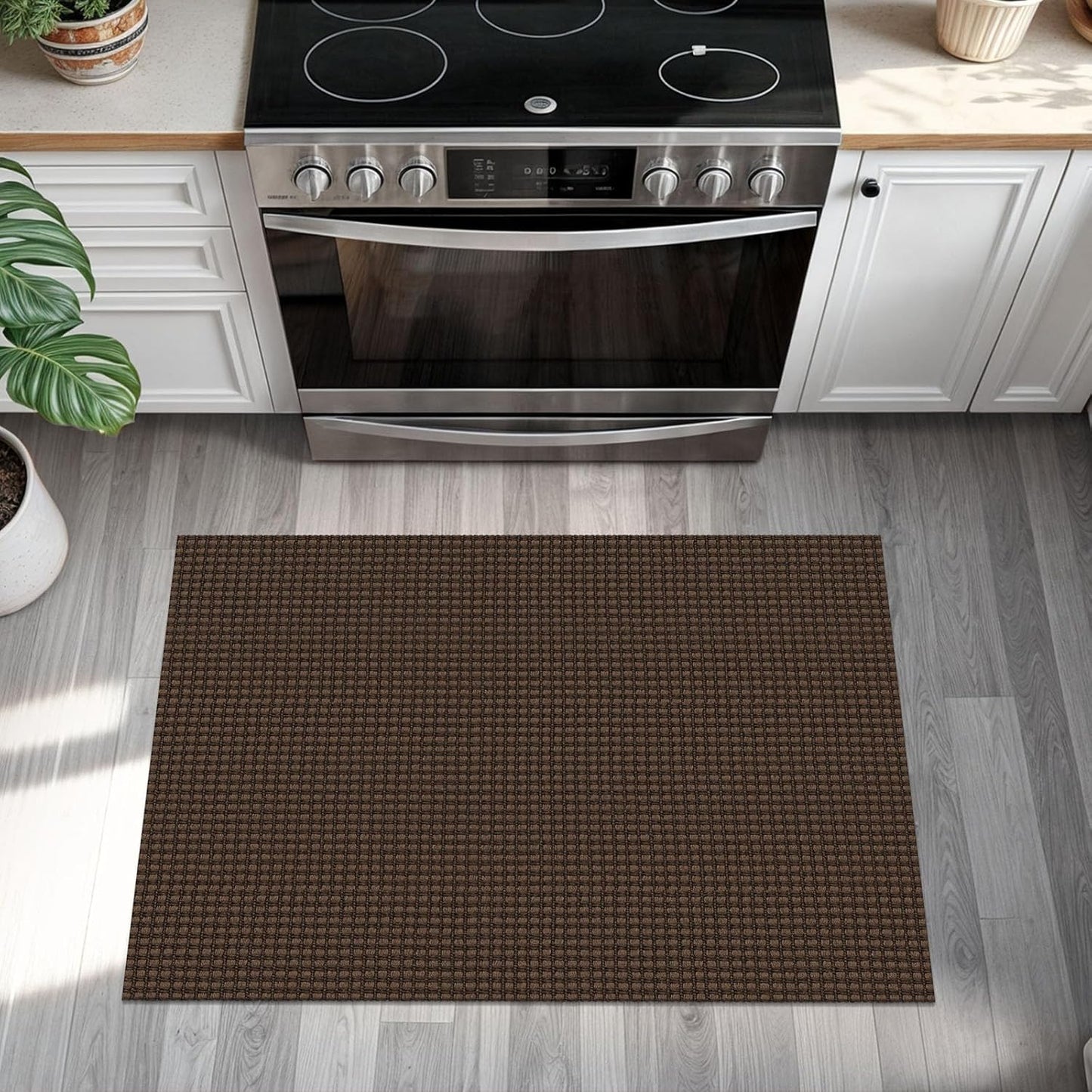 KOZYFLY Indoor Door Mat 2x3 ft Small Area Rugs Washable Front Door Mat Non Slip Rubber Backed Entryway Rug Cotton Entrance Doormat for Front Porch Bathroom Kitchen Bedroom, Reddish Brown/Coffee