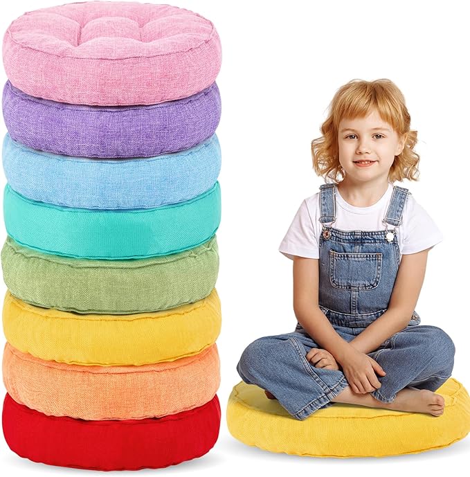 Juexica 8 Pcs Floor Cushions for Kids Floor Pillows Flexible Seating Cushions 3.5'' Thick Flexible Seating Classroom Furniture Meditation Seat Pillows for Home Nursery Yoga Decor(Multicolor,Round)