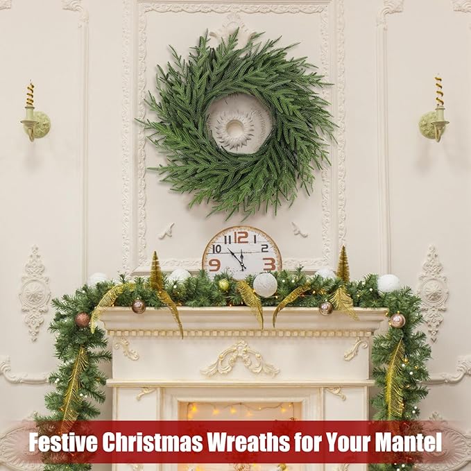 Artgar 26 Inch Pine Wreath - Christmas Wreaths for Front Door - Real Touch Pine Wreath - Large Artificial Green Wreaths for Walls Windows Porches Farmhouse Indoor Outdoor Home Decor (2 Pcs)