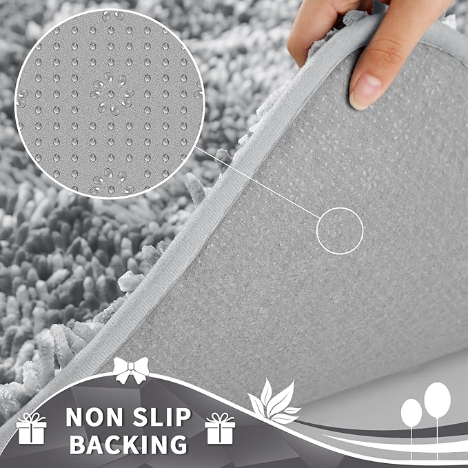 Yimobra Toilet Rugs U Shaped Washable, Extra Thick Soft Absorbent Chenille Contour Bathroom Rugs for Toilet 24x24 Inch, Quick Dry Non Slip Toilet Mat for Bath Floor, Light Grey