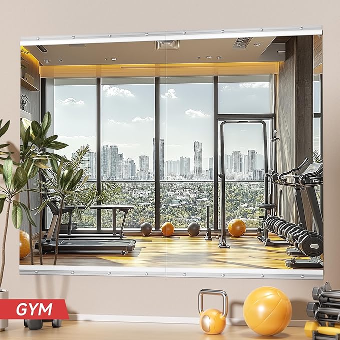 Home Gym Mirror, 48'' x 32'' x 2PCS, Large Full Body Mirror for Yoga, Frameless Tempered Glass, Wall Mounted for Home Gym, Garage, Bedroom, Bathroom
