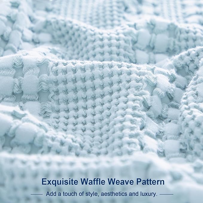PHF 100% Cotton Waffle Pillow Shams Queen Size, 2 Pack 20" x 30" Soft Skin-Friendly Pillowcases, No Filling, Aesthetic Woven and Breathable Waffle Weave Pillow Case Covers for Bed, Baby Blue
