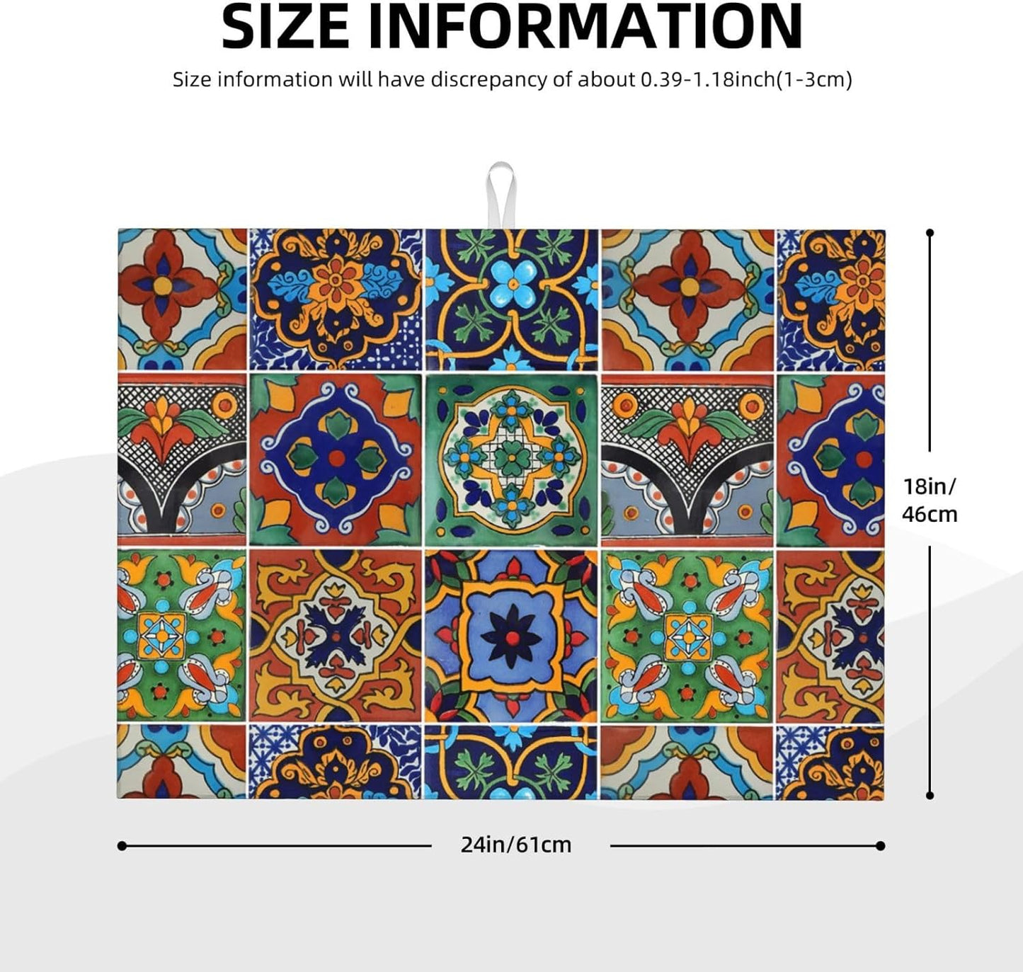 Talavera Mexican Tiles Dish Drying Mat For Kitchen Counter, Super Absorbent Microfiber Dish Drying Pad, Kitchen Gadgets For Easy Clean Multi-Use Large 18"x24"