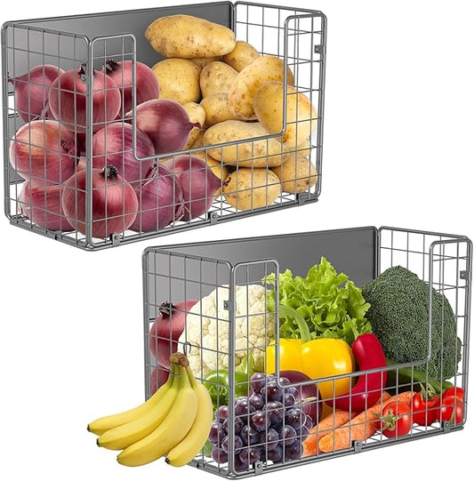Ofiray-home Magnetic Fridge Shelf, Fruit Potato & Onion Storage Bins, Pantry Organizers, Large Container Basket for Refrigerator, Kitchen Counter, Cabinet (2, Silver)