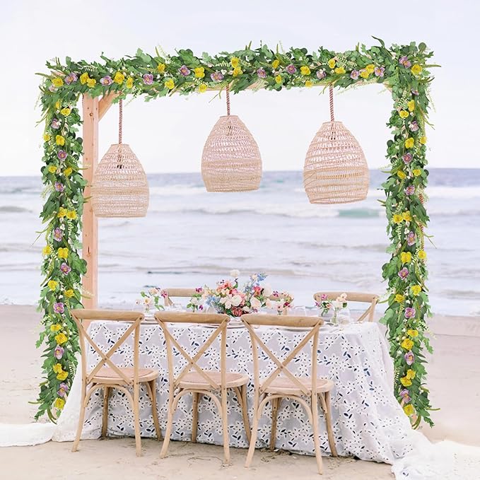 6FT Spring Garland for Decoration, Summer Green Eucalyptus Flower Garlands for Mantle Table Wedding Decor, Fake Vines Greenery Easter Garland Backdrop Floral Arch Wall Room Garden Farmhouse Home Decor