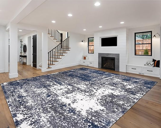 Keen Home Design Area Rugs - 9x12 Non-Shedding, Abstract Rugs for Kitchen, Living Room, Bedroom, Dining Room, Entryway - Size: 9'2" x 11'11", Navy/Grey/White