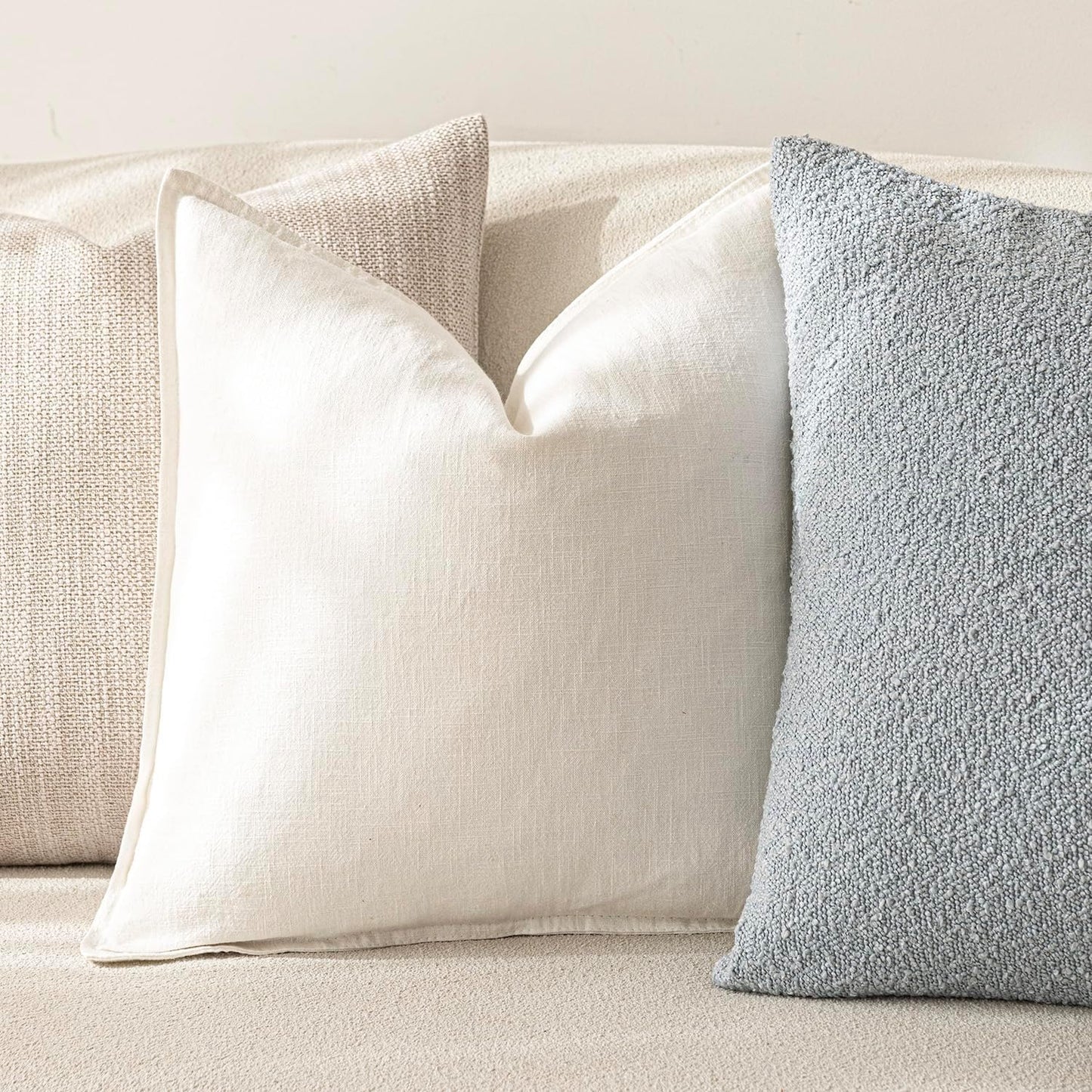 Foindtower Pack of 2, Decorative Linen Soild Throw Pillow Covers Soft Accent Cushion Case Boho Farmhouse Neutral Pillowcase for Couch Sofa Bed Living Room Home Decor 22 x 22 Inch Cream White