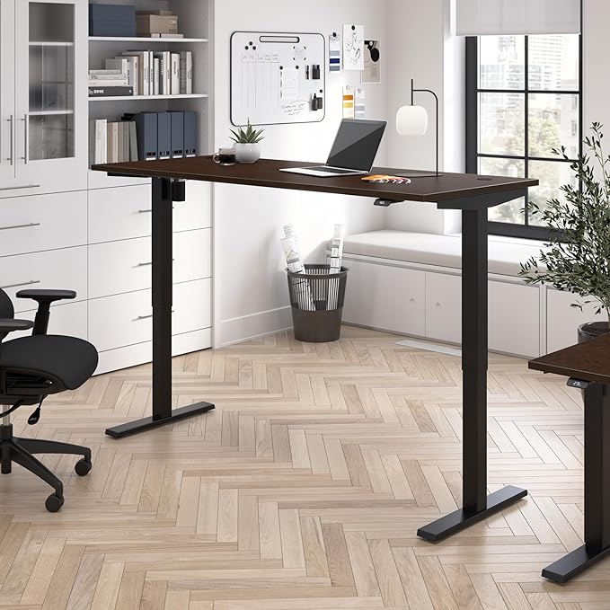 Bush Business Furniture 72-inch Electric Height Adjustable Standing Desk, Ergonomic Sit-Stand Computer Table for Home and Professional Office, Move 40 Series, Mocha Cherry with Black Base