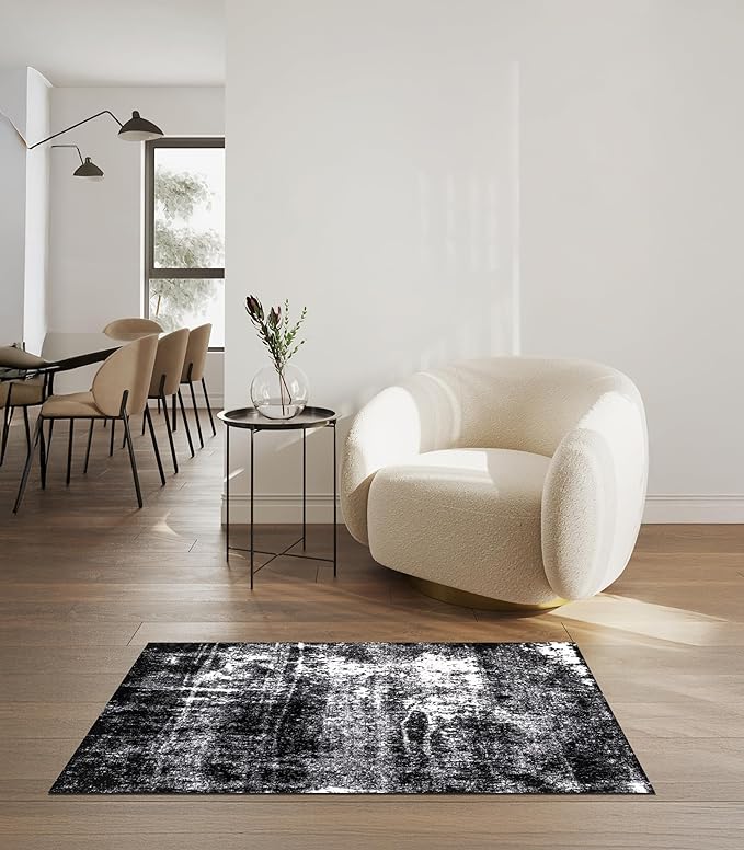 Keen Home Design Area Rugs - 3x5 Non-Shedding, Abstract Rugs for Kitchen, Living Room, Bedroom, Dining Room, Entryway - Size: 3' x 5', Abstract Black
