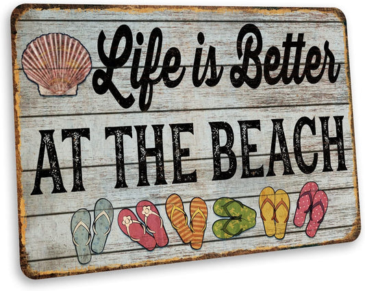 Life Is Better At The Beach Sign Beach Decor Ocean Decorations Nautical Signs Seashell Home Wall Gifts 8x12 108122001047