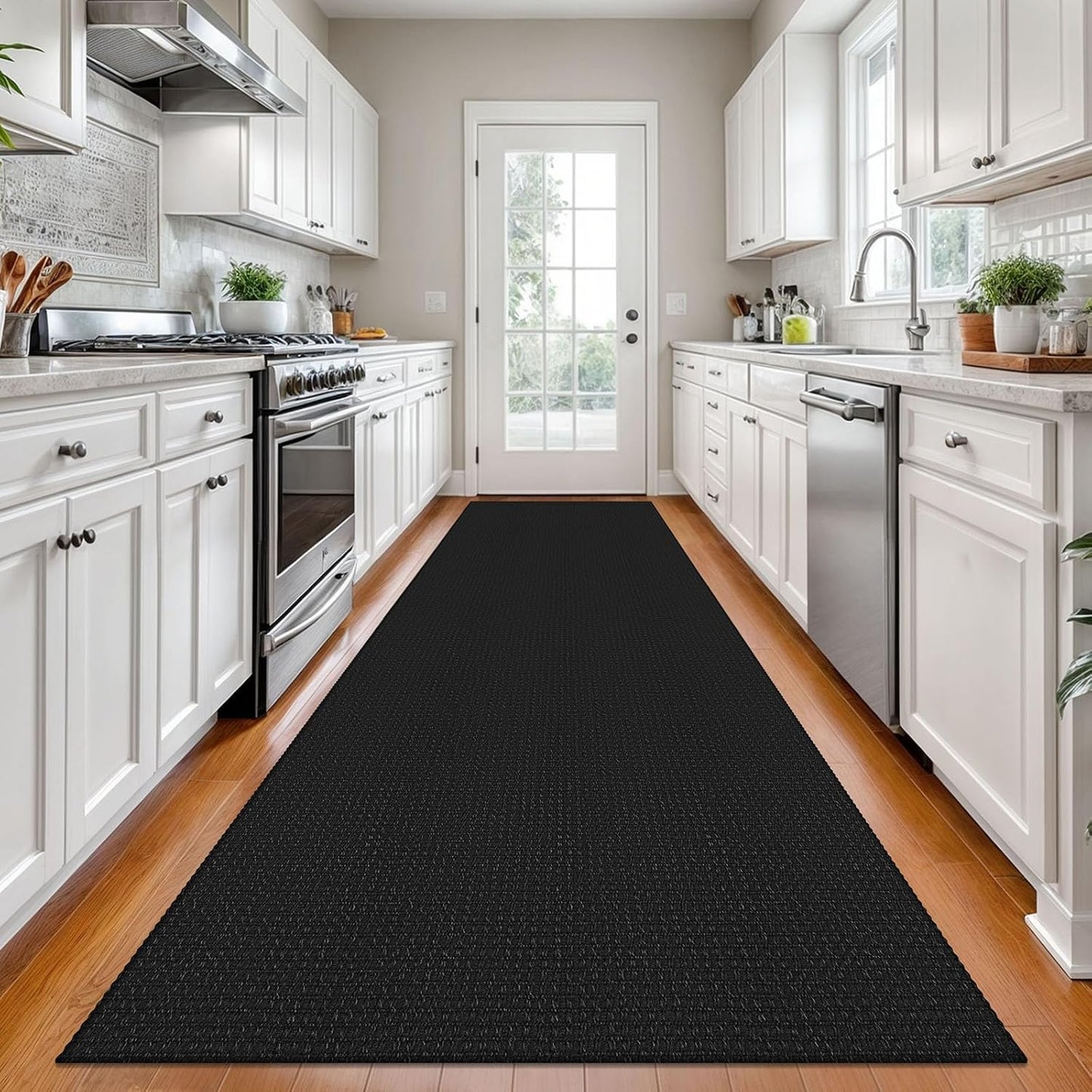 KOZYFLY Long Runners for Hallways 3x12 ft Washable Kitchen Runner Non Slip Rubber Backed Hallway Rugs Cotton Entryway Runner Rug Floor Carpet for Indoor Hall, Backdoor, Kitchen, Black/Dark Grey