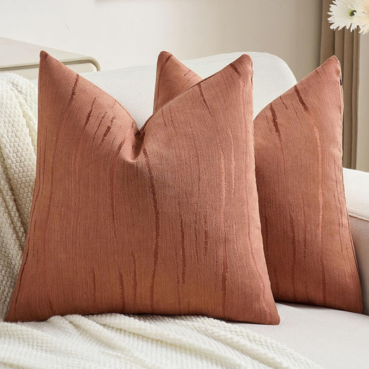 FUTEI Rust Chenille Decorative Throw Pillow Covers 20x20 Inch Set of 2,Soft Embossed Striped Textured Cushion Case,Modern Home Decor for Couch Bed Living Room