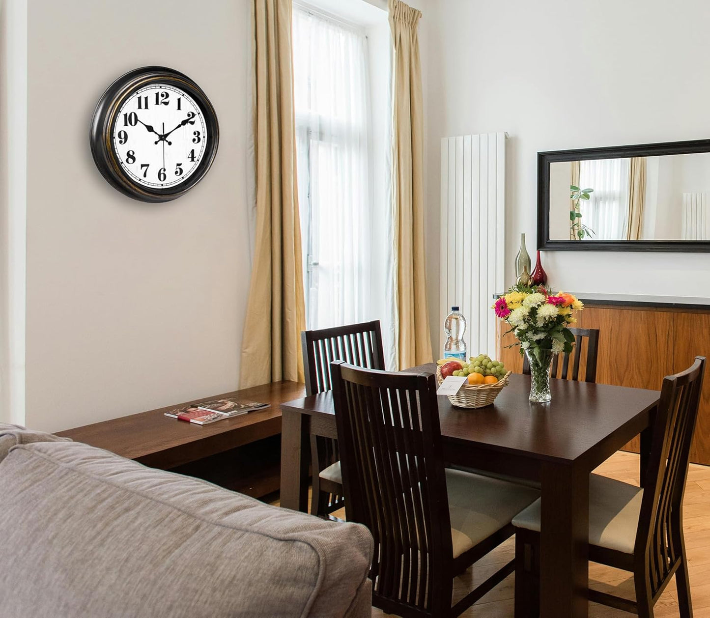 45MinST 12 Inches Retro Wall Clock, Silent Non Ticking Battery Operated Movement, Decor for Home/Wall Decor, Easy to Read, Decorate for Bedroom Living Room Office(Balck Gold)