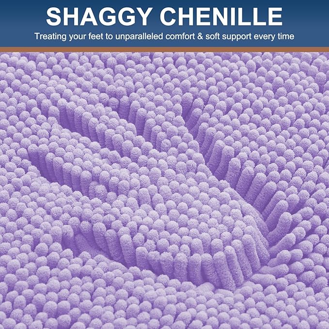 Smiry Luxury Chenille Bathroom Rugs 30x20, Extra Soft and Absorbent Shaggy Bath Mat, Machine Washable, Non-Slip Plush Carpet Runner for Tub, Shower, and Floor, Home Decor Accessories, Purple