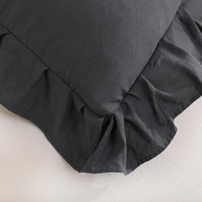 Merryword Reversible King Pillowcases Cute Pillow Cover Set of 2 Soft Shabby Chic Ruffled Pillowcases 2 Pack (King (20''x36''), Gray)