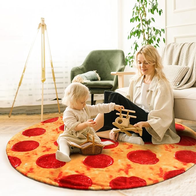 Vessia Pizza Printed Throw Blanket, Realistic Funny Round Food Blanket for Adults and Kids, 300GSM Soft Novelty Pepperoni Pizza Throw for Couch, Sofa, Bed, Fun Home Decor for All Seasons, 60 inches