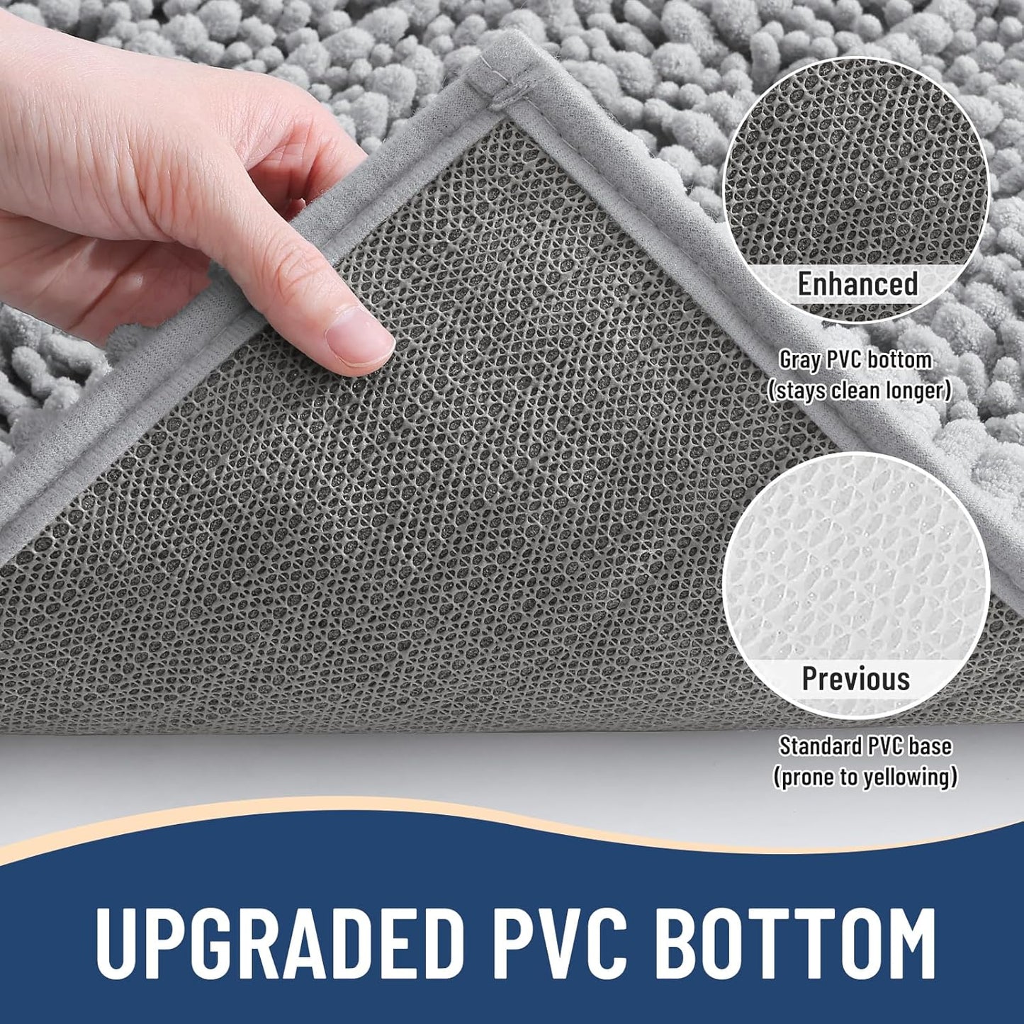 Arotive Luxury Chenille Bathroom Rug Mat, Extra Soft Thick Absorbent Shaggy Bath Rugs, Non-Slip Machine Wash Dry, Plush Bath Mats for Bathroom, Shower and Tub, 30x20, Light Grey