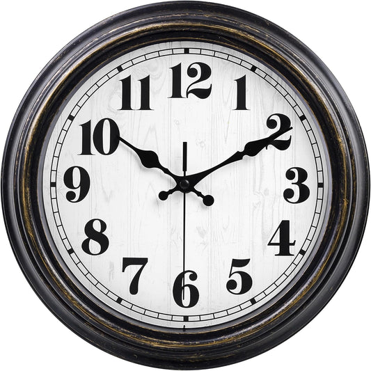 45MinST 12 Inches Retro Wall Clock, Silent Non Ticking Battery Operated Movement, Decor for Home/Wall Decor, Easy to Read, Decorate for Bedroom Living Room Office(Balck Gold)
