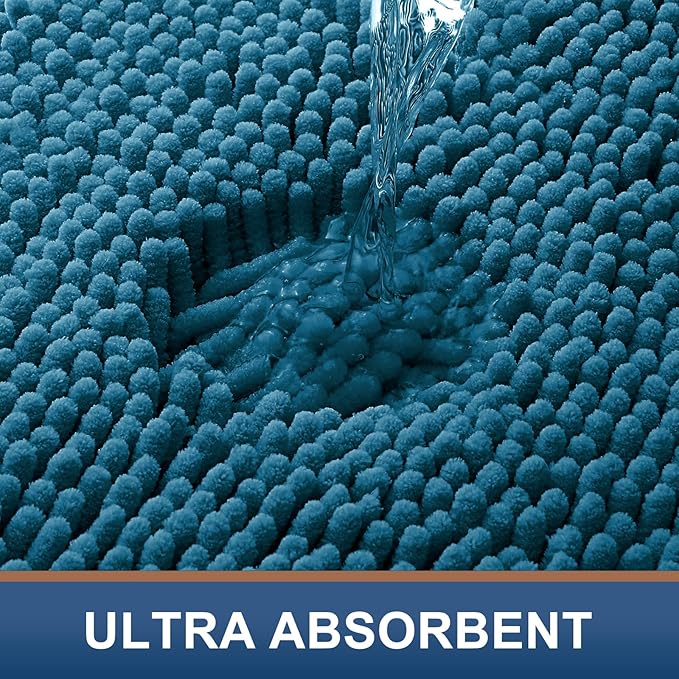 Smiry Luxury Chenille Bathroom Rugs 34x21, Extra Soft and Absorbent Shaggy Bath Mat, Machine Washable, Non-Slip Plush Carpet Runner for Tub, Shower, and Floor, Home Decor Accessories, Peacock Blue