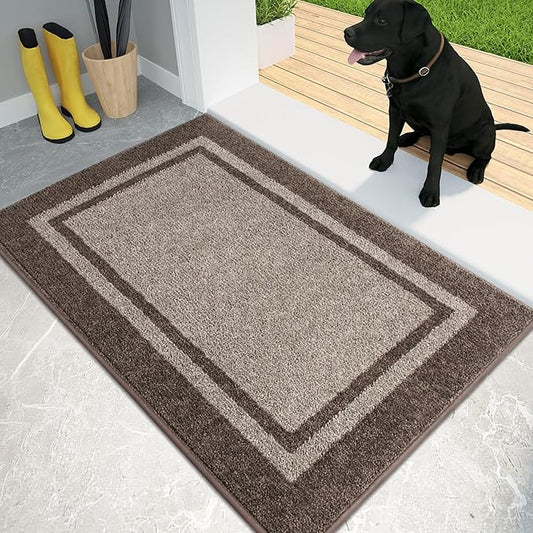 PURRUGS Dirt Trapping Door Mat 20" x 32", Non-Slip/Skid Machine Washable Entryway Rug, Shoes Scraper, Area Rug, Super Absorbent Welcome Mat for Muddy Wet Shoes and Paws, Beige & Grayish Brown
