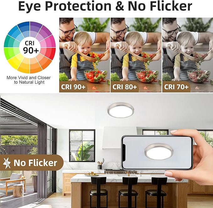 Hlite 6pack 9 Inch Flush Mount LED Ceiling Light Fixture,18W 1800LM Super Slim Light Fixtures Ceiling Mount 3000K/4000K/5000K 3CCT Selectable,Light Fixtures for Kitchen,Bedroom (Brush Nickel)