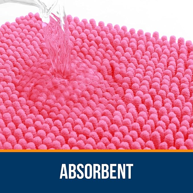 OLANLY Bathroom Rugs 47x17, Extra Soft Absorbent Chenille Bath Rugs, Rubber Backing Quick Dry, Machine Washable Bath Mats for Bathroom Floor, Tub and Shower, Home Decor Accessories, Hot Pink