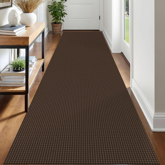 IOHOUZE Washable Runner Rug 3x12 Non Slip Rubber Backed Extra Long Hallway Runner Entryway Runner Indoor, Kitchen Rugs Woven Cotton Floor Carpet for Hall Entrance Stair, Brown
