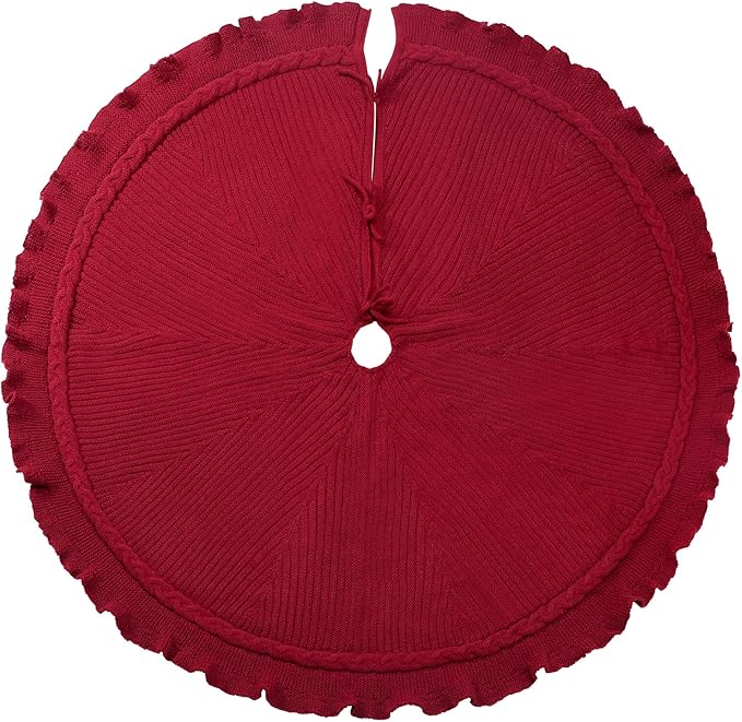 Hommtina Christmas Tree Skirt 48 Inches Red Tree Skirt,Christmas Tree Decorations Faux Fur Tree Skirt for Xmas Holiday Home Party Decorations Ornaments (Wave Red)