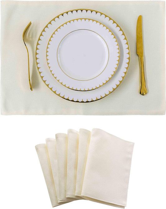 Home Brilliant Place Mats Indoor Set of 6 Cloth Place Mat Heat Resistant Dining Table Place Mats for Kitchen Table, 13 x 19 inches, Cream