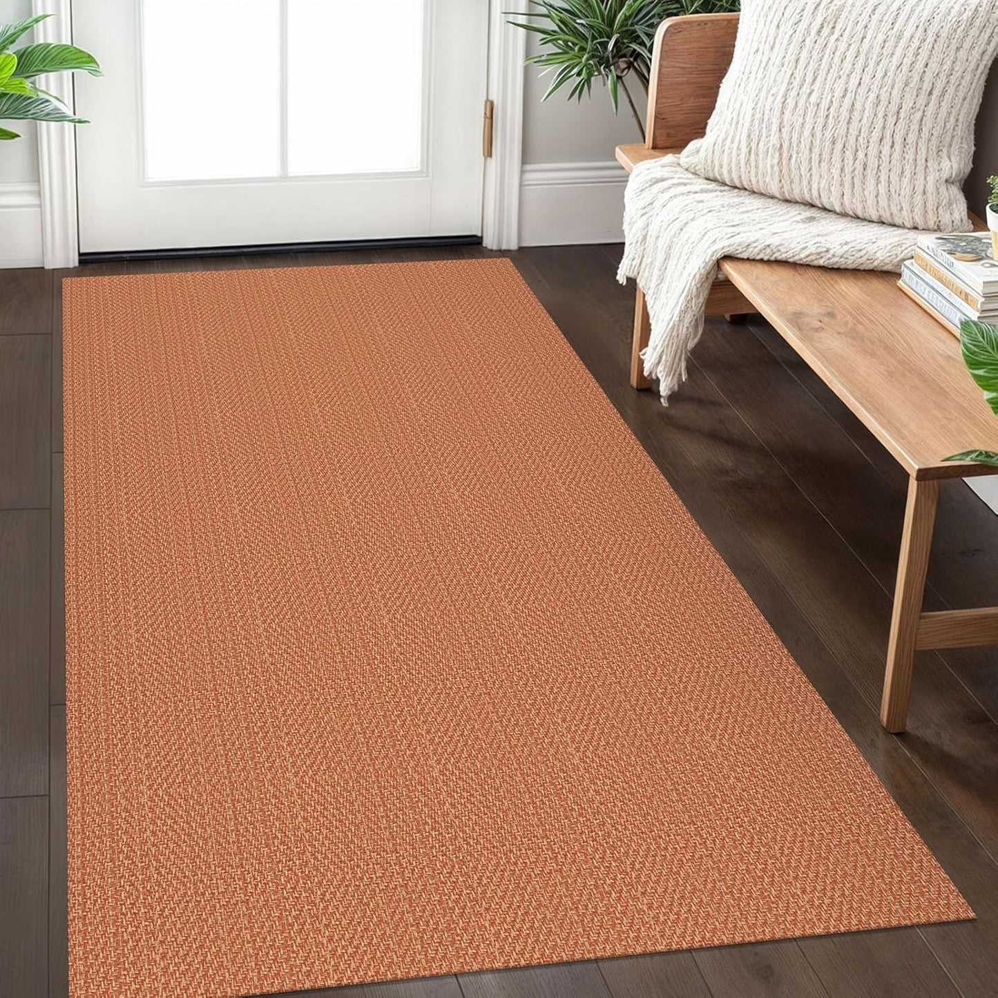 IOHOUZE Washable Area Rug 3x5 Non Slip Rubber Backed Woven Rugs for Entryway Rugs Indoor Outdoor Doormat Throw Rug Floor Carpet for Entrance Kitchen Front Door, Rustic Orange