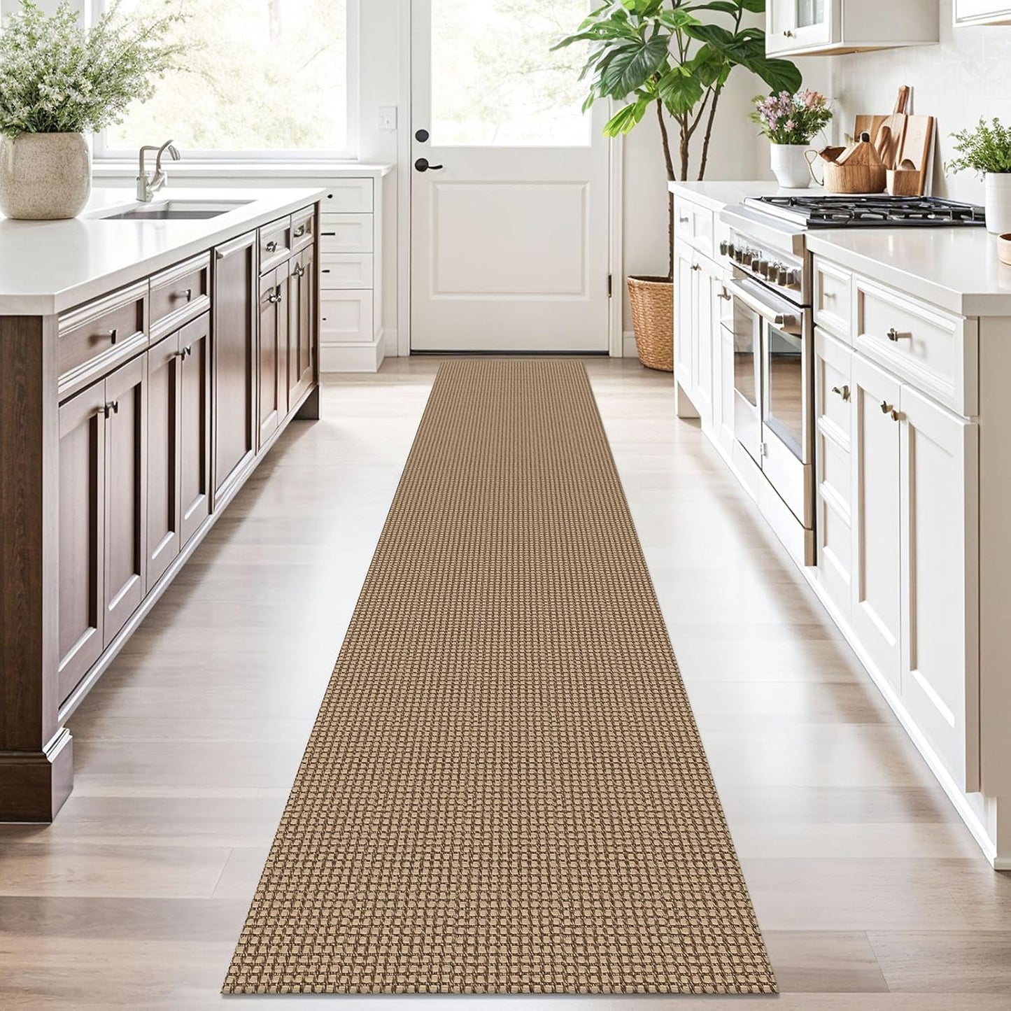 KOZYFLY Boho Runners for Hallways 2x10 ft Washable Kitchen Runner Non Slip Rubber Backed Hallway Rugs Cotton Entryway Runner Rug Floor Carpet for Indoor Hall, Backdoor, Kitchen, Tan/Orange/Brown