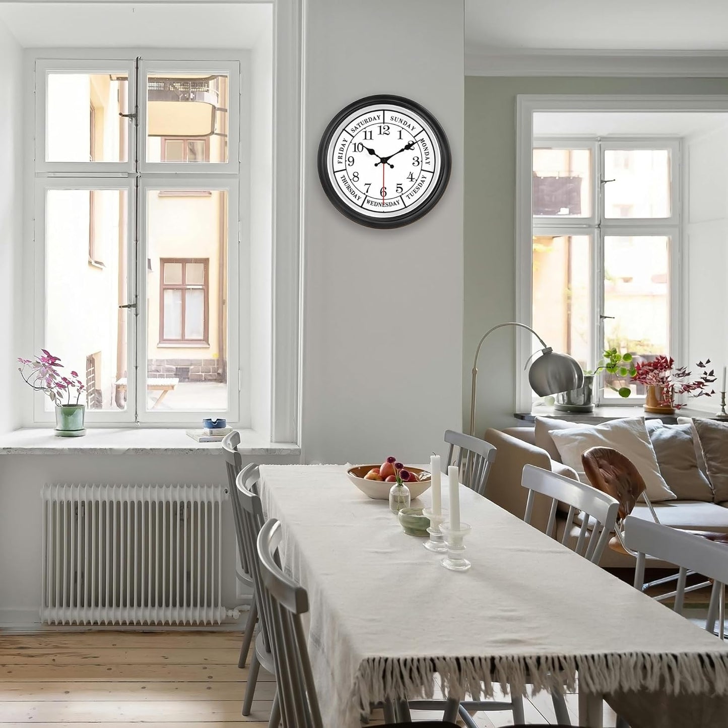 45MinST 12 Inches Retro Wall Clock,Day of The Week Wall Clock,Calendar Day Clock,Silent Non Ticking Battery Operated Movement(Silver)