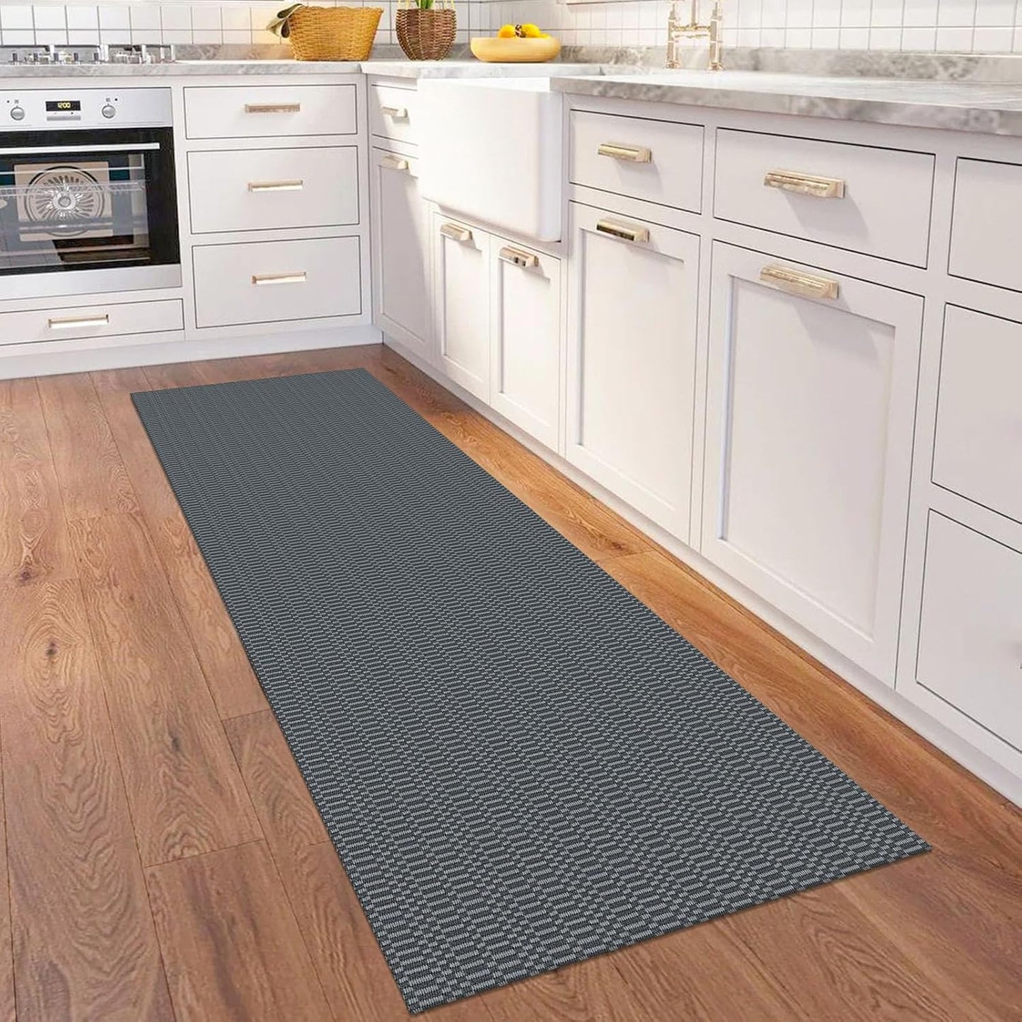 KOZYFLY Washable Runner Rug 2x6 Ft Runners for Hallways Non Slip Kitchen Runner Rugs Braided Cotton Entryway Runner Indoor, Carpet Runners for Hallway Kitchen Entryway Bedroom, Grey/Charcoal Grey