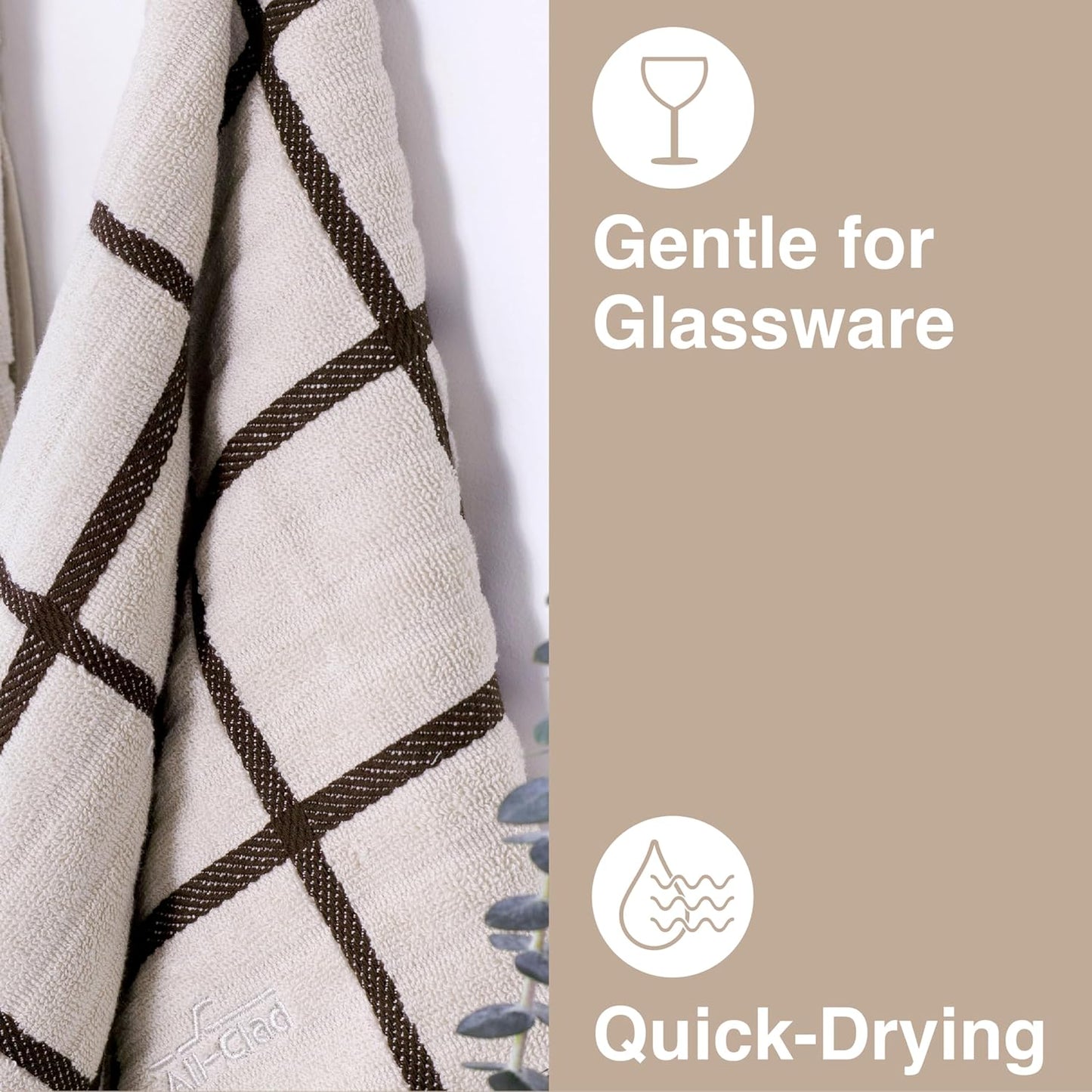 All-Clad Checked Kitchen Towel: Highly Absorbent, Super Soft Long Lasting - 100% Cotton, 17"x30" Tea Towel for Cleaning & Drying Dishes, Pans, Glassware, or Countertops, (1-Pack), Almond