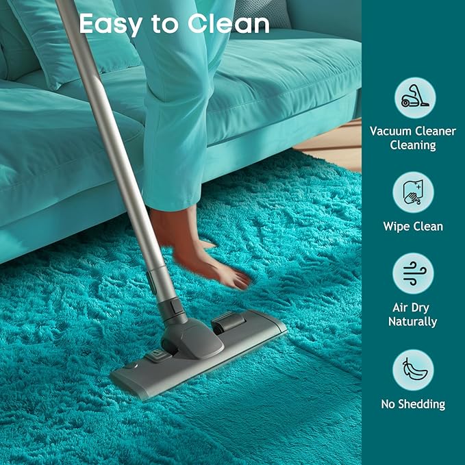 Ophanie Teal Rugs for Bedroom Living Room, Fluffy Fuzzy Furry Carpet, Plush Soft Shaggy Bedside Indoor Floor 4x6 Area Rug for Kids Girls Boys Baby Teen Dorm Nursery Home Decor Aesthetic