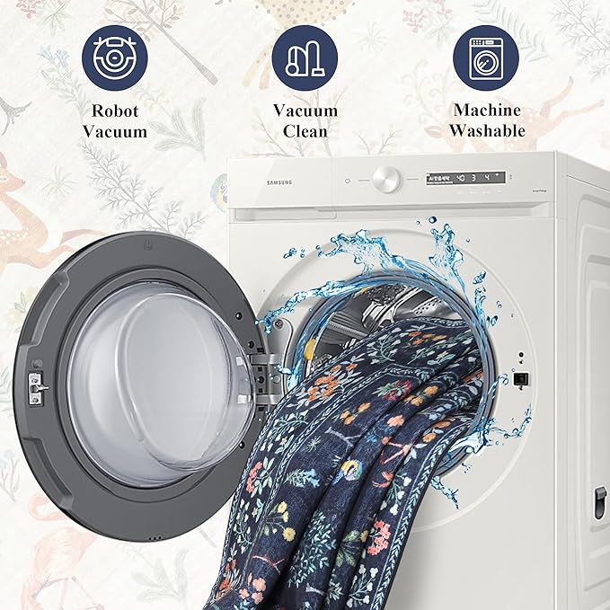 DUKINO 8x10 Rug, Washable Animal Living Room Rug with Non Slip Vintage Design, Soft Low Pile Large Carpet for Bedroom, Nursery, Dining Room, Farmhouse, Playroom, Navy Blue