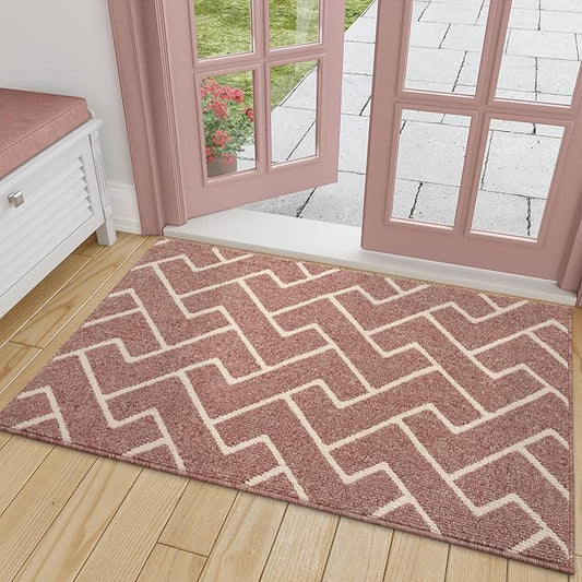 hicorfe Front Door Mat Outside Entrance, Absorbent Mud Mat,Welcome Door Mats Outdoor Indoor,Stain and Fade Resistant,Non Slip Backing Entry Doormat,Pet Rug for Entryway (32"x48",Dark Pink)