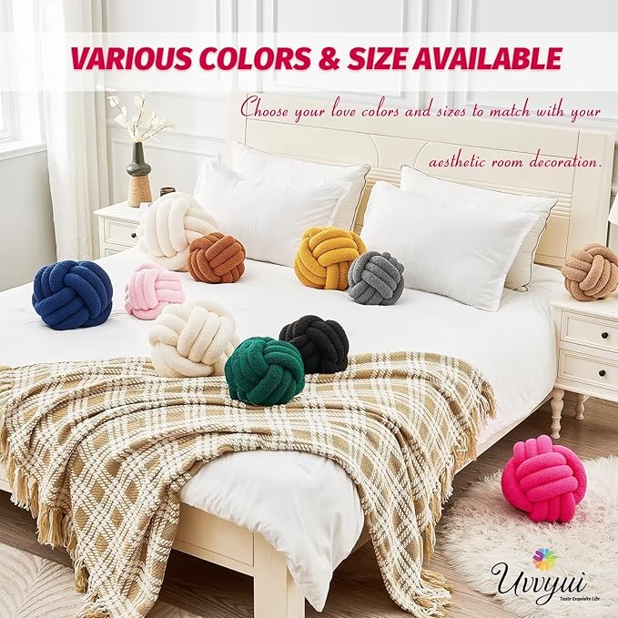 Uvvyui Knot Pillow Ball, Soft Home Decorative Pillows, Round Throw Pillow, Handmade Knotted Plush Pillow, Round Boucle Pillow Cushion (11 Inches Hot Pink)