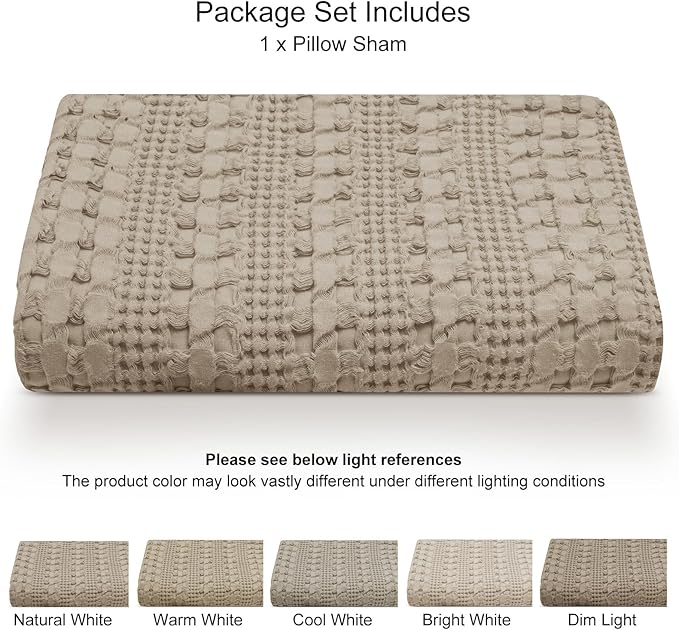 PHF 100% Cotton Waffle Body Pillowcase with Zipper, 1 Pack 20" x 54" Soft Skin-Friendly Pillow Sham, No Filling, Aesthetic Woven and Breathable Waffle Weave Body Pillow Cover for Bed, Simply Taupe