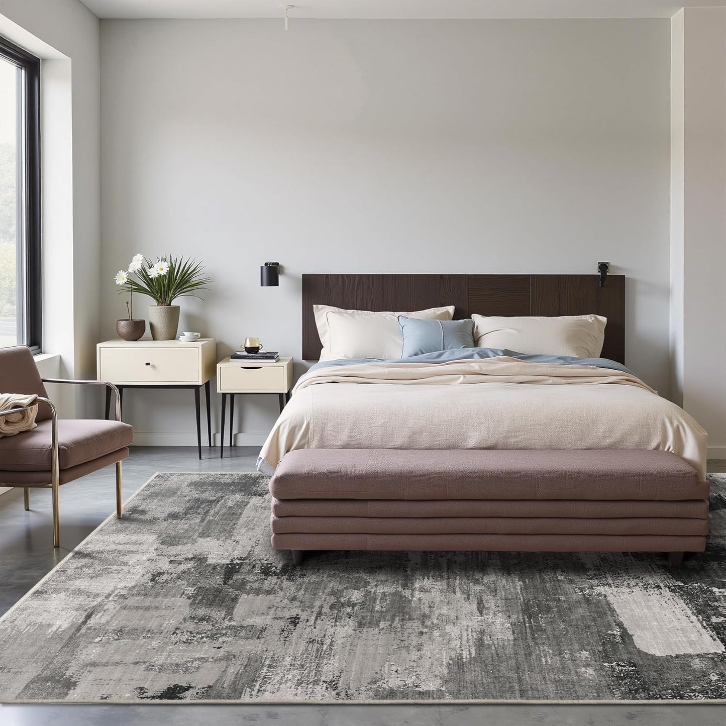 Area Rugs 8x10 for Living Room Bedroom, Modern Abstract Machine Washable Large Soft Black Rug, Low Pile Floor Carpet with Non Slip Backing for Dining Room, Carbon Black