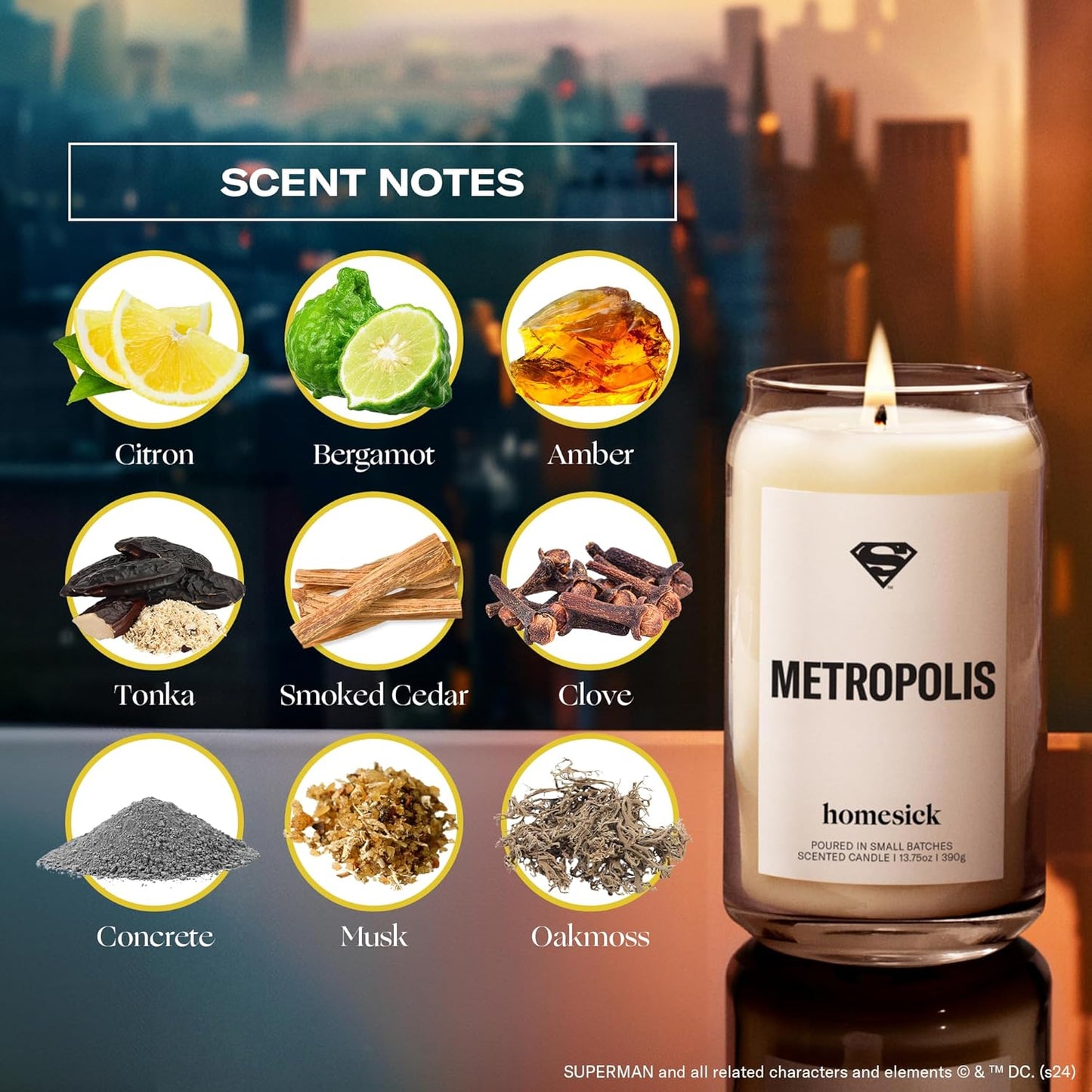 Homesick Scented Candles for Home (Metropolis) - 13.75 oz Long-Lasting Soy Wax Jar Candle for Women & Men for All Occasions, 60-80 Hours Burn Time - Notes of Bergamot, Amber, Tonka & Musk