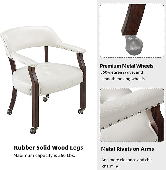 MODERION Modern White Solid Wood Boss Caption's Office Desk Chairs with Wheels and Arms, 31.5H for Living Room