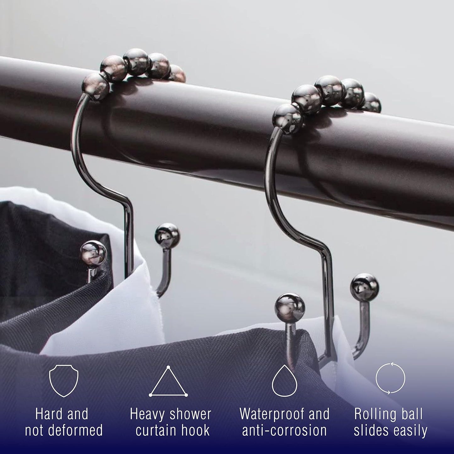 2lbDepot Shower Curtain Rings Hooks - Bronze Finish - Premium 18/8 Stainless Steel - Oil Rubbed Double Hooks with Easy Glide Rollers Rust Resistant - Six Finishes Available - Set of 12 for Shower Rod