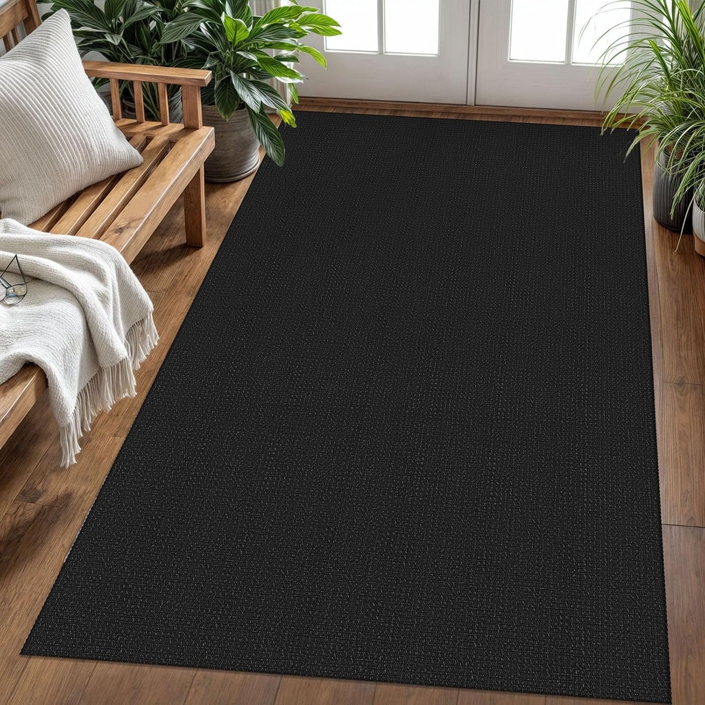 KOZYFLY Washable Area Rug 4x6 ft Non Slip Rubber Backed Living Room Rugs Braided Woven Cotton Kitchen Rugs Indoor Entryway Rug Floor Carpet for Dining Living Room Bedroom, Black/Dark Grey