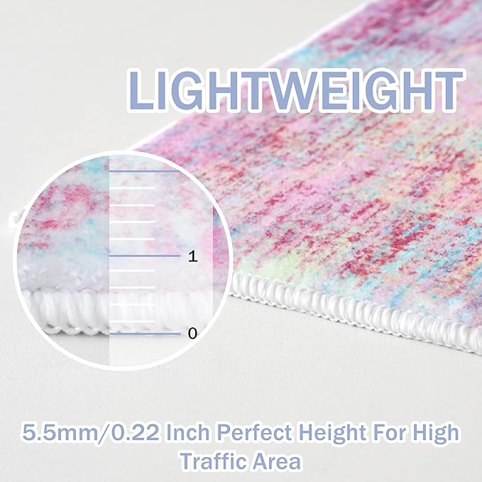 IOHOUZE Abstract Area Rugs 9x12 Ft Washable Large Rugs for Living Room, Non Slip Dining Room Rug, Printed Faux Wool Rugs for Bedroom, Floor Carpet for Office Nursery Playroom, Pink Teal