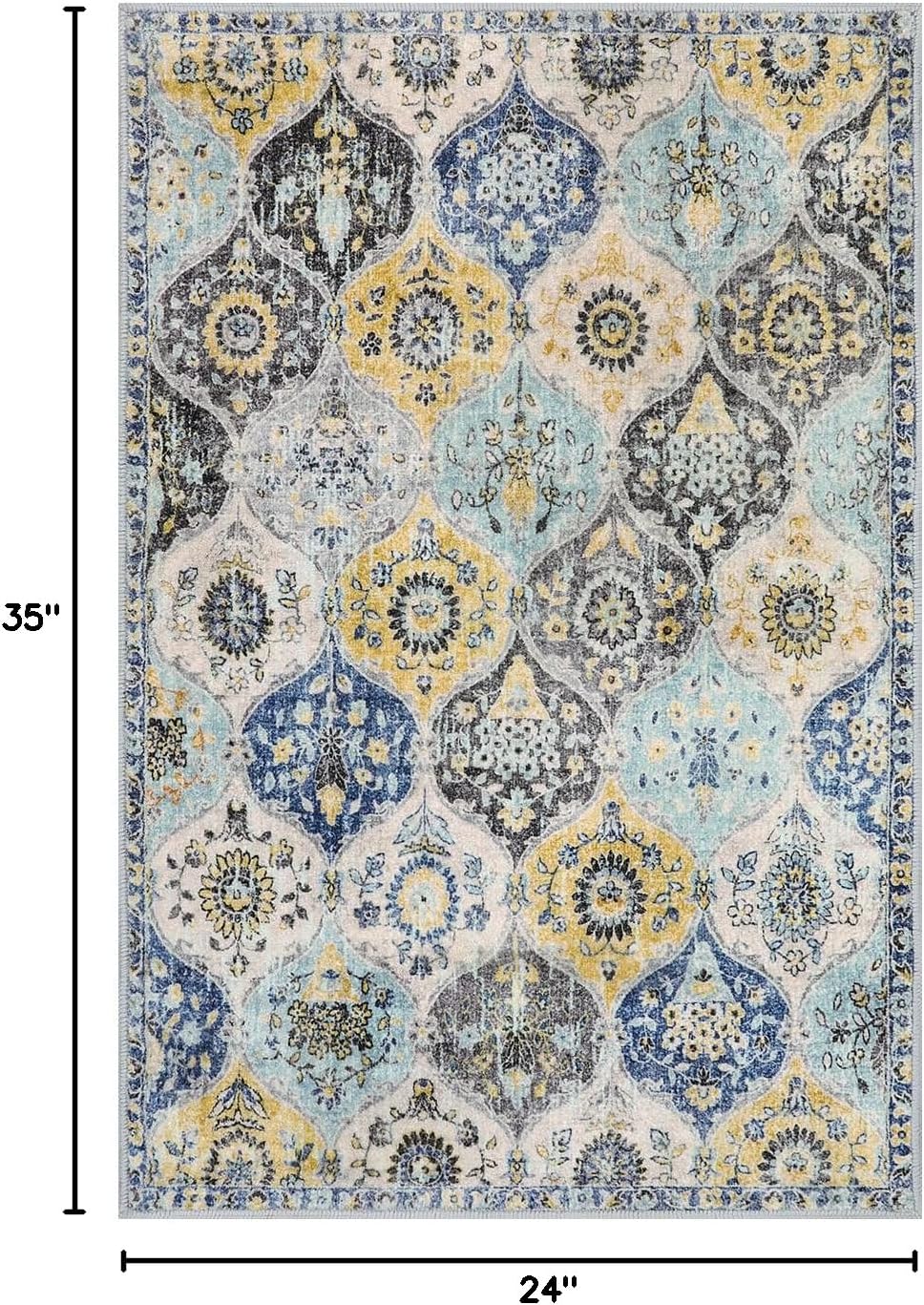 Lahome Moroccan Trellis Kitchen Rugs Non Slip Washable, 2x3 Rugs for Entryway Bathroom, Non-Slip Indoor Door Mat Ultra-Thin, Small Oriental Throw Carpet for Bedroom Entry, Yellow/Aqua