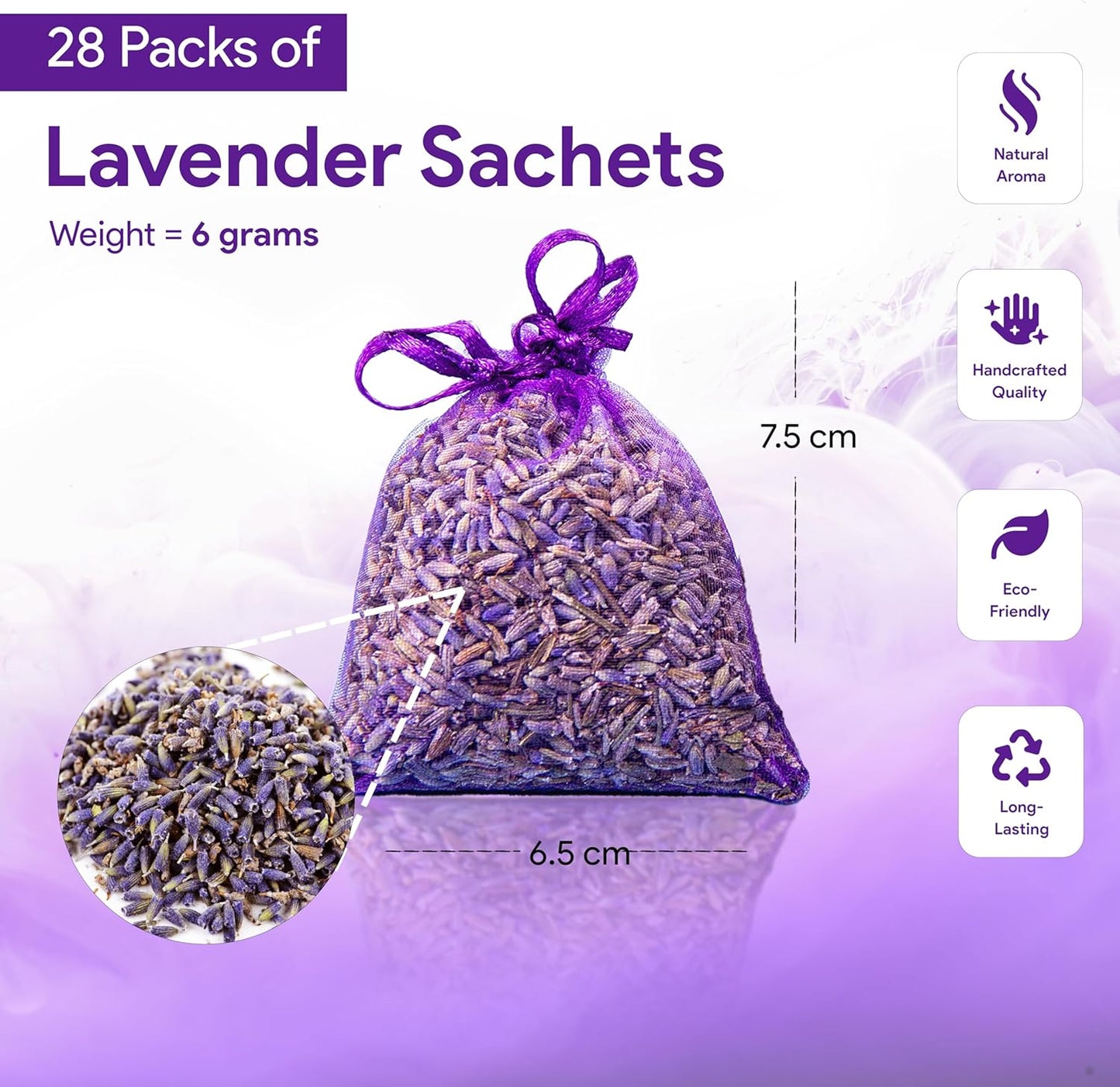 28 Pack Organic Lavender Sachet Bags for Drawers and Closets - Natural Fresh Dried Lavender French Potpourri Bags for Clothes Storage - Scented Sachets for Drawers, Wardrobes, Cars & Home.