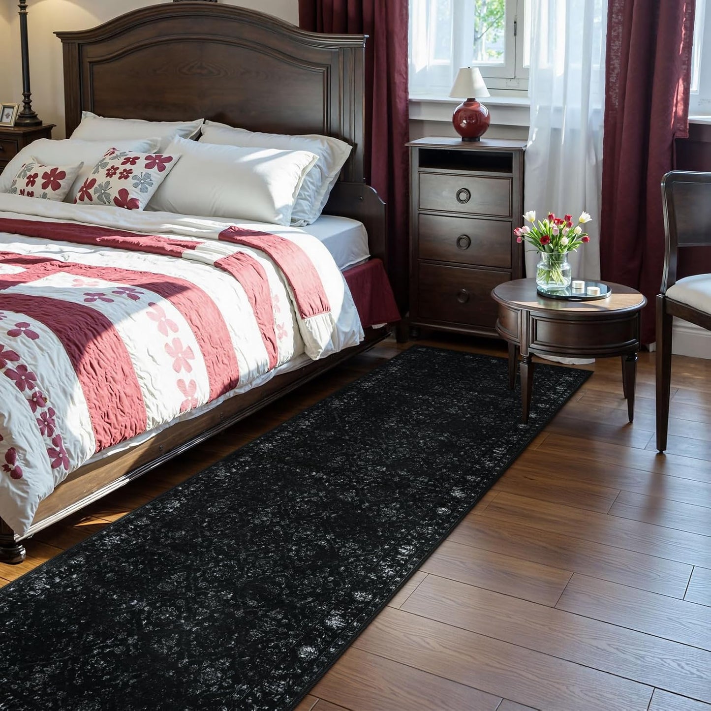 Vintage Black Kitchen Runner Rug, 2x6 Washable Runners for Hallways Non Slip, Ultra-Thin Floor Carpet Runners for Hallway 6 ft Entryway Laundry Bedroom Bathroom(2'x6', Black)