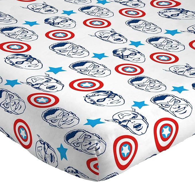 Jay Franco Kids Sheet Set with Fitted, Flat Sheets & Pillow Cover - Ultra-Soft Bedding with Pillowcase for Room Decor, White - Captain America, 4 Piece Full