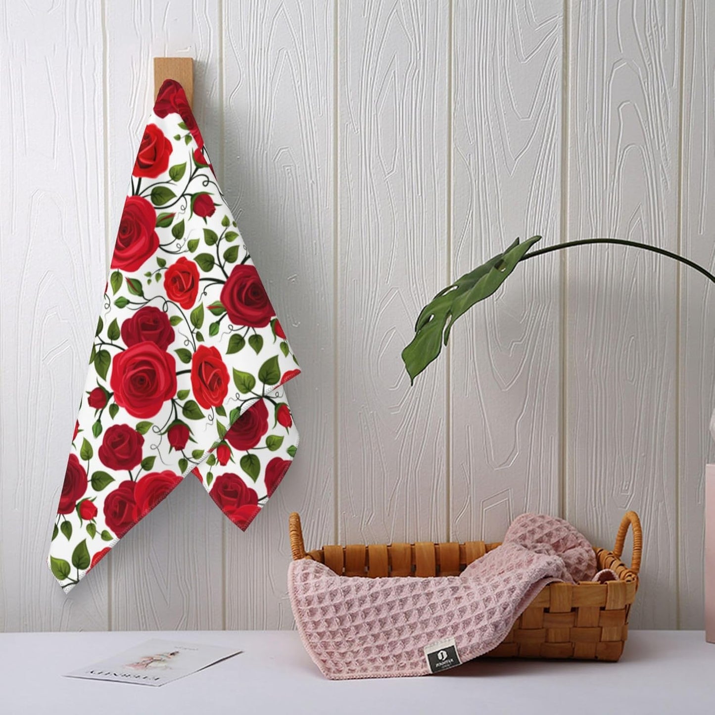 Red Rose Bath Hand Towels Decorative Set of 2, Soft Absorbent Flower Hand Towels for Bathroom Gym Hotel Spa Home Decor 14x28 Inch Bathroom Decorative Towels